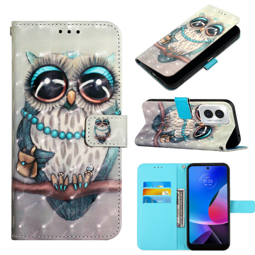 Moto G Play 2024 3D Painting Horizontal Flip Leather Phone Case - Grey Owl